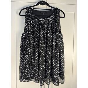 Banana Republic Polka Dot Chiffon Pleated Blouse Black White Sleeveless Tall S
